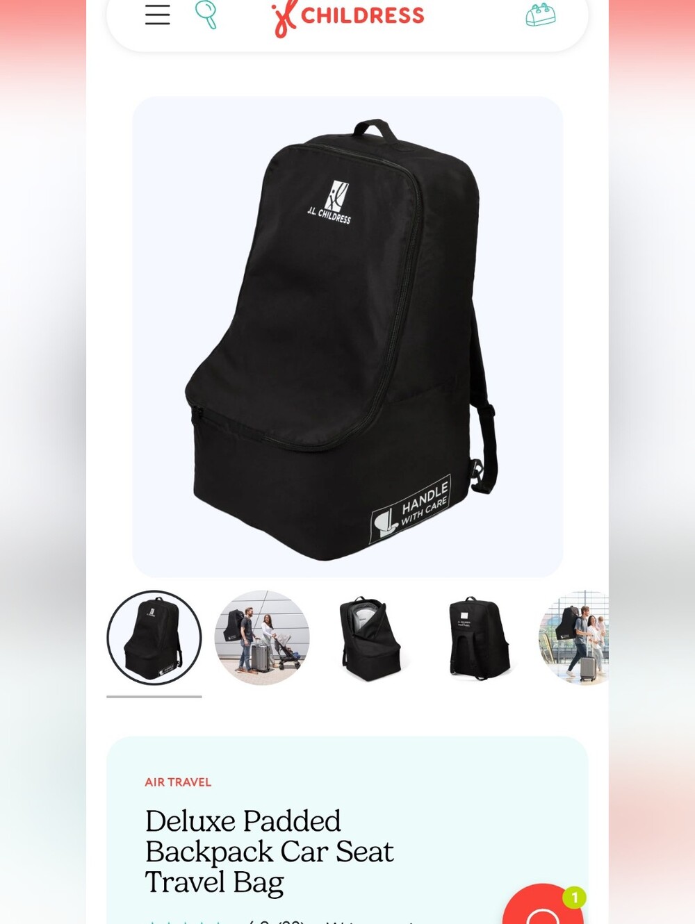 Black Deluxe Padded Backpack Car Seat Travel Bag // Great Condition!